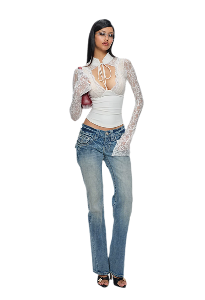 Washed Low-Rise Flared Jeans