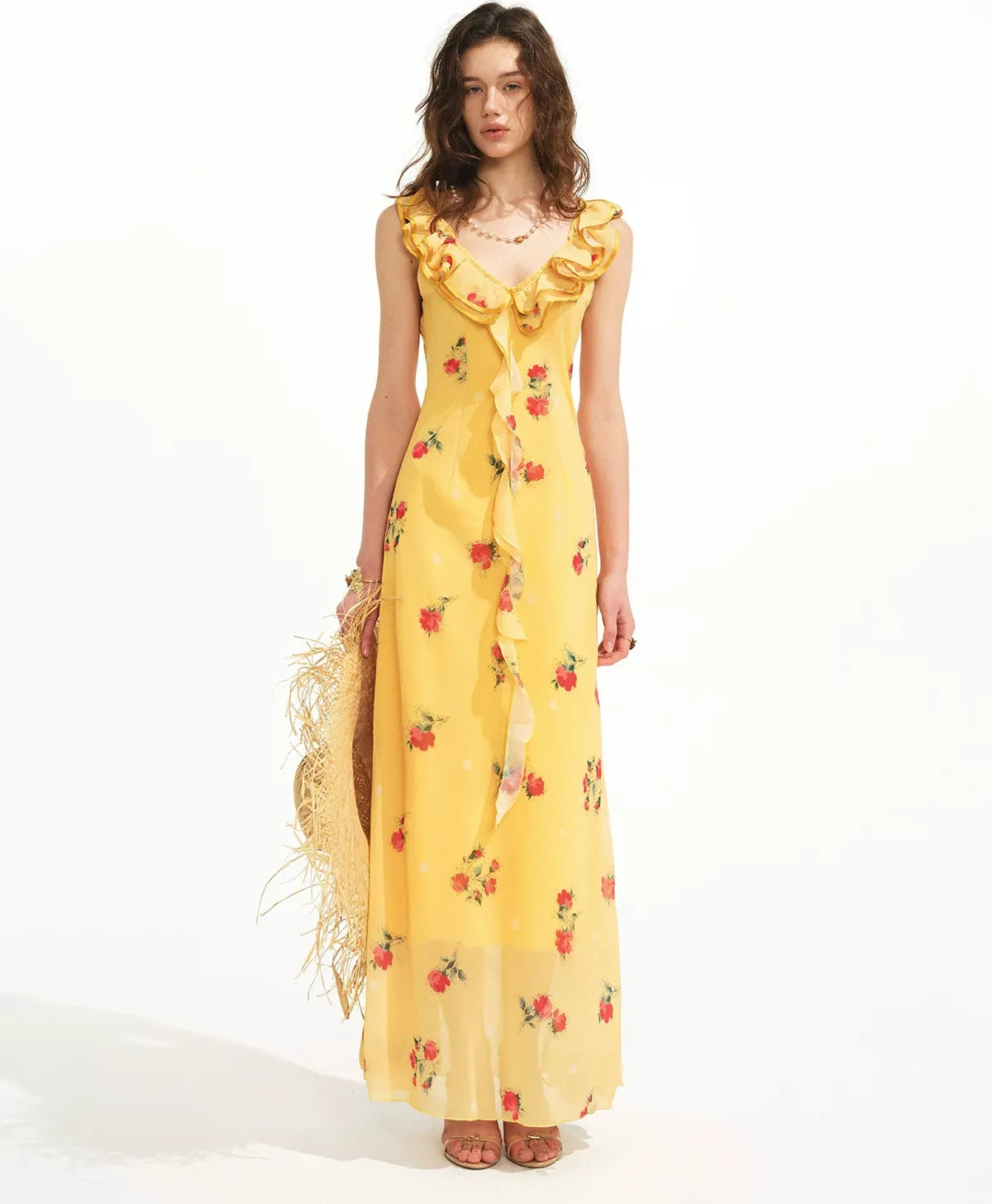 Floral Ruffle Reversible Maxi Dress