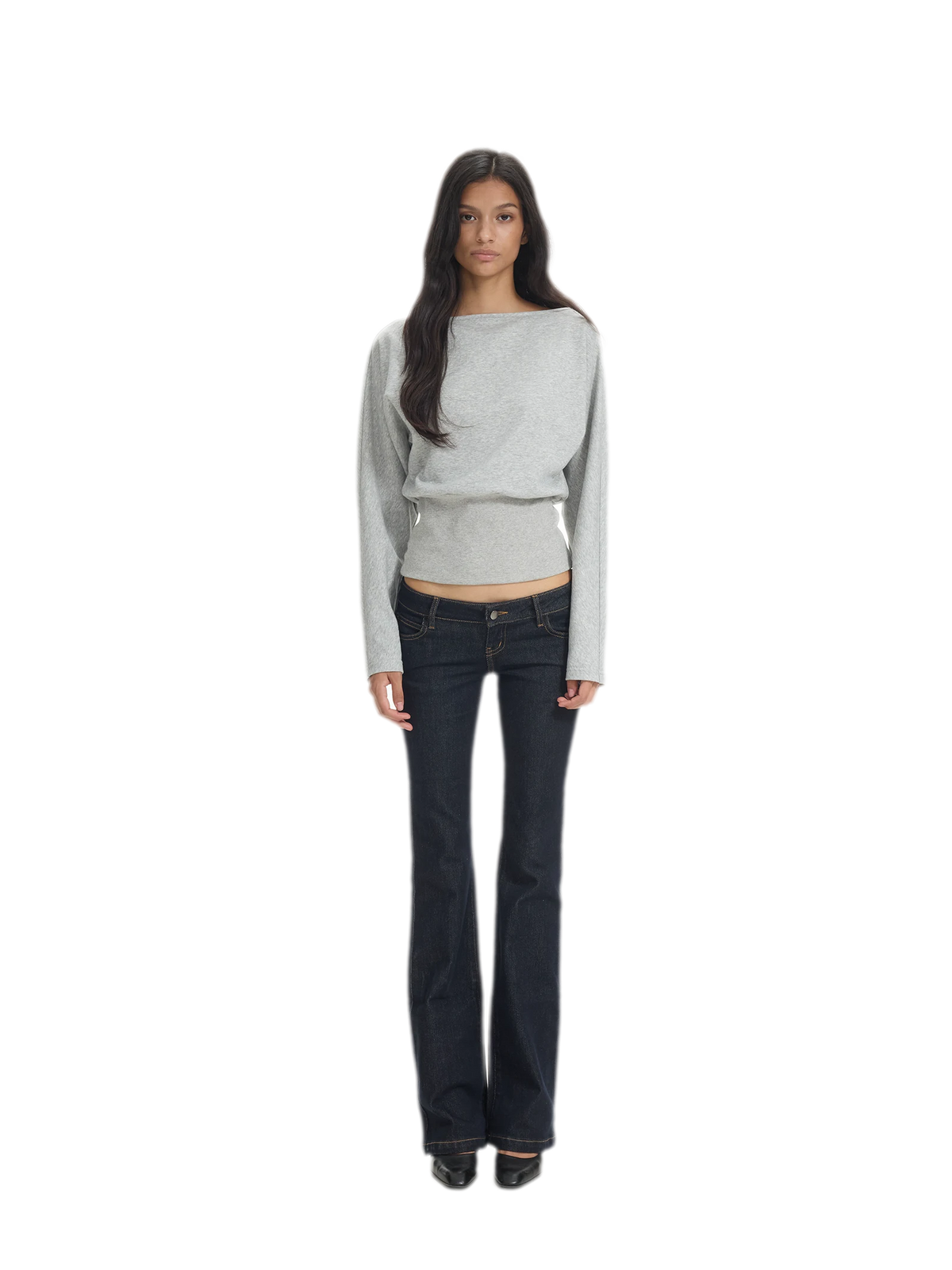 Ribbed Waist Boat-Neck Sweatshirt