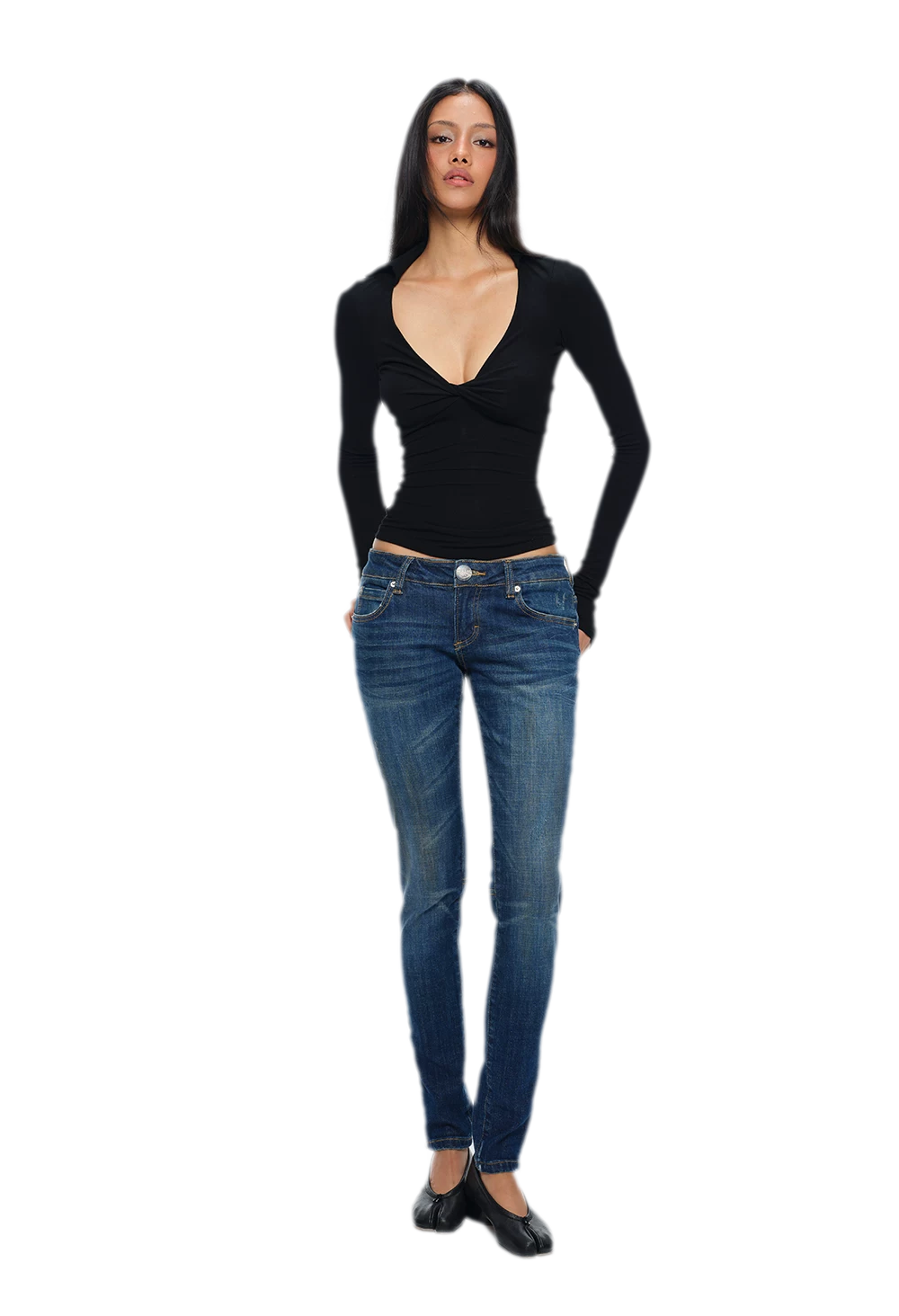 Distressed Low-Rise Slim Jeans