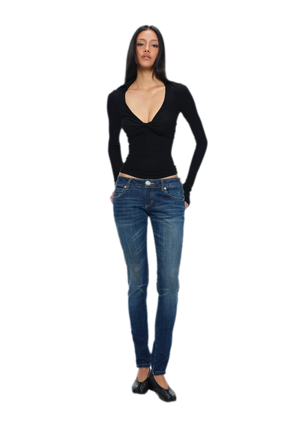 Distressed Low-Rise Slim Jeans