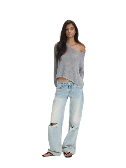 Openwork One-Shoulder Knit Top
