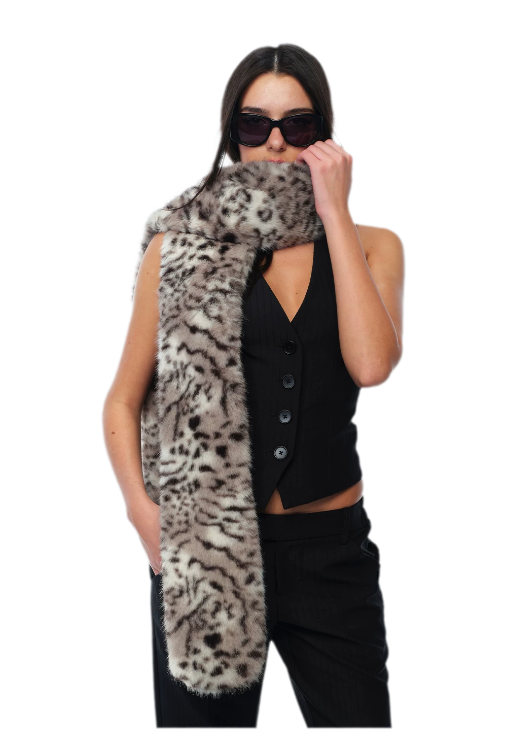 Bufanda de piel sintética con estampado de leopardo