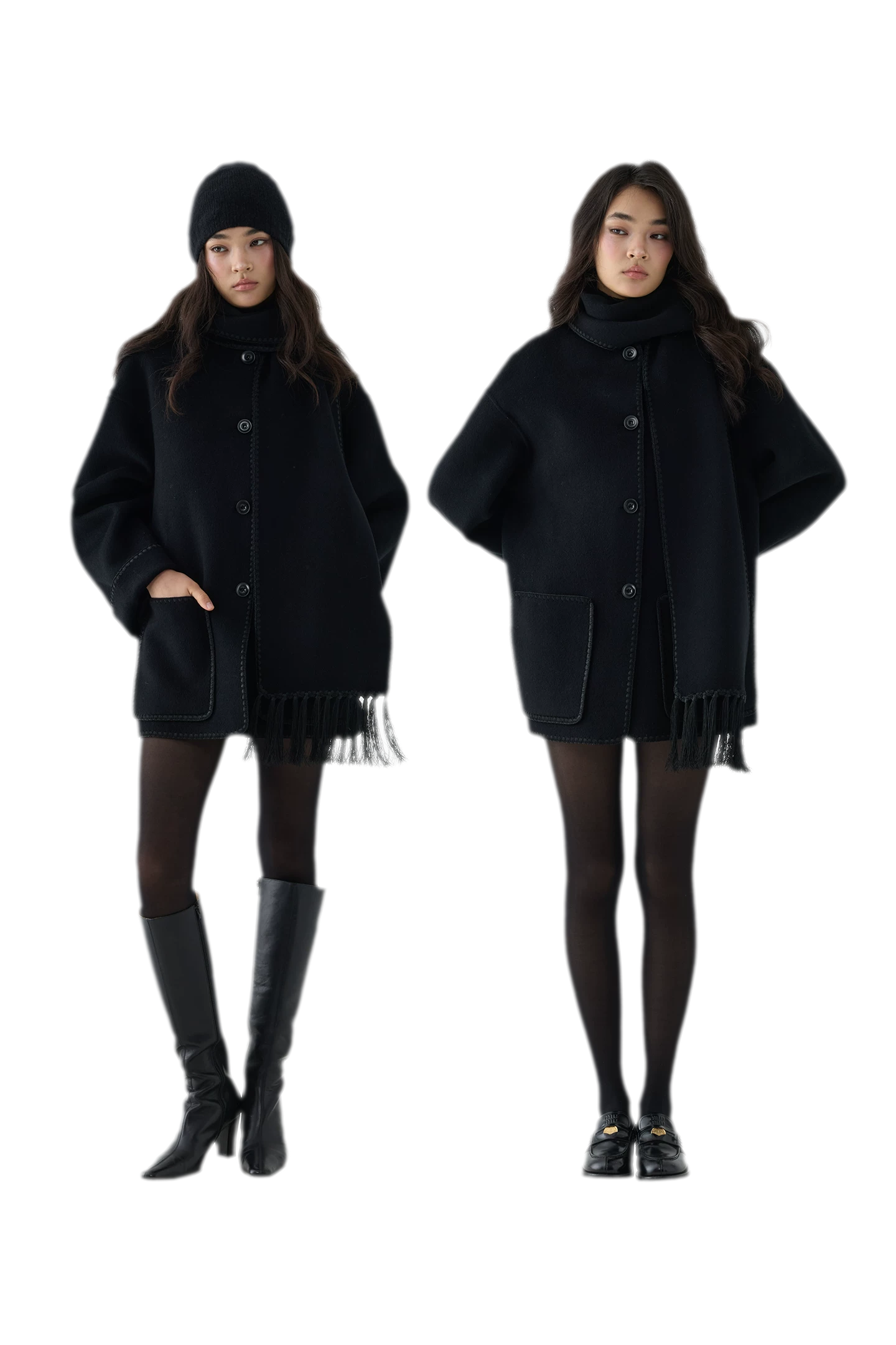 Double-Faced Wool Fringe Cape Coat