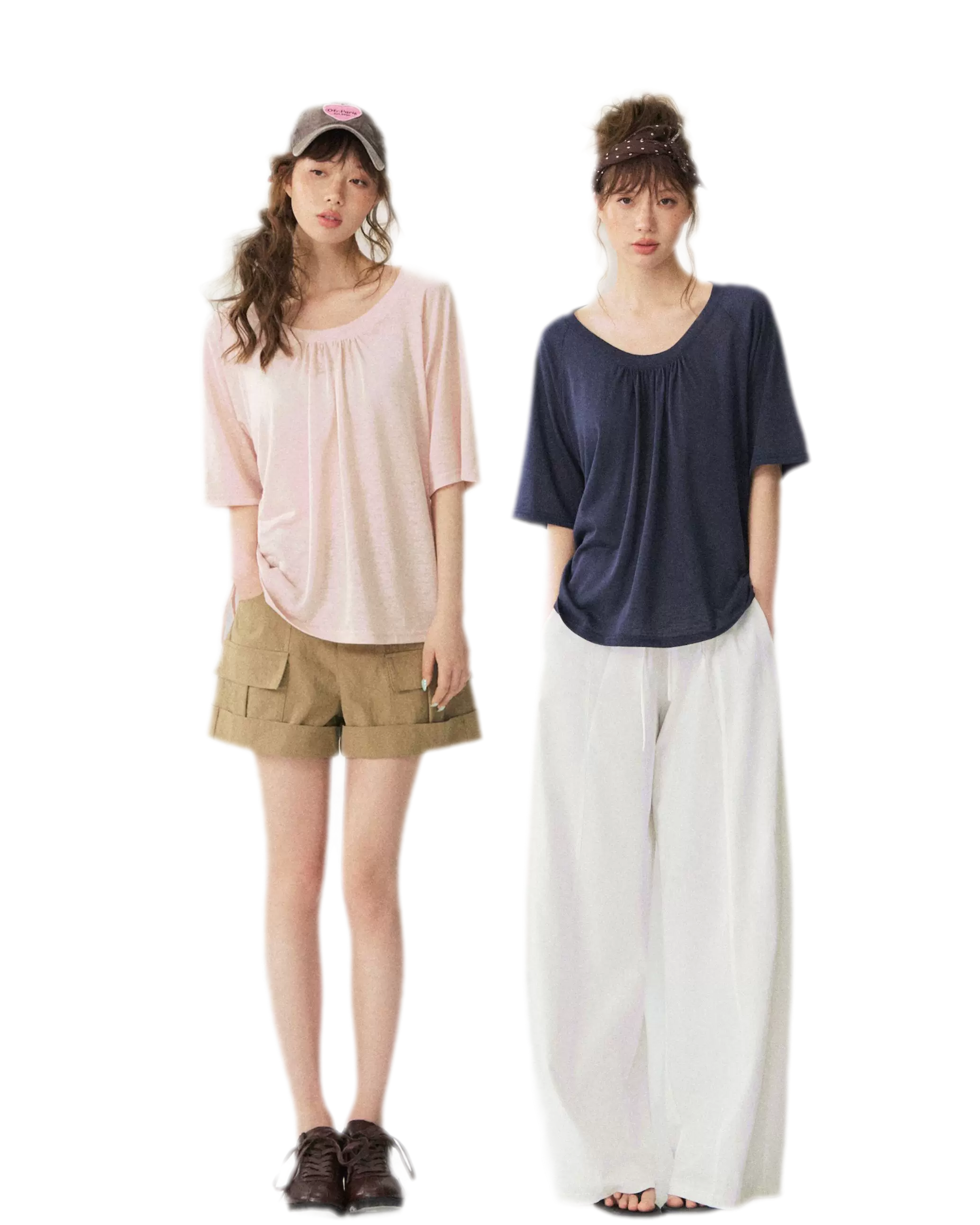 V-Neck Ruched Knit Tee