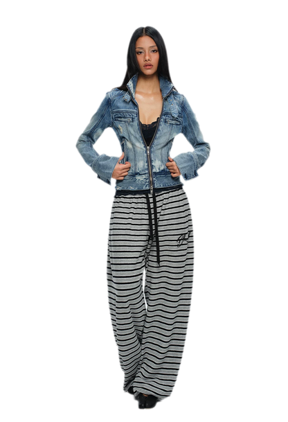Embroidered Stripe Wide-Leg Pants