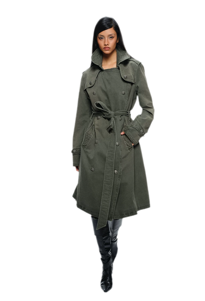 Washed Military Green Trench Coat