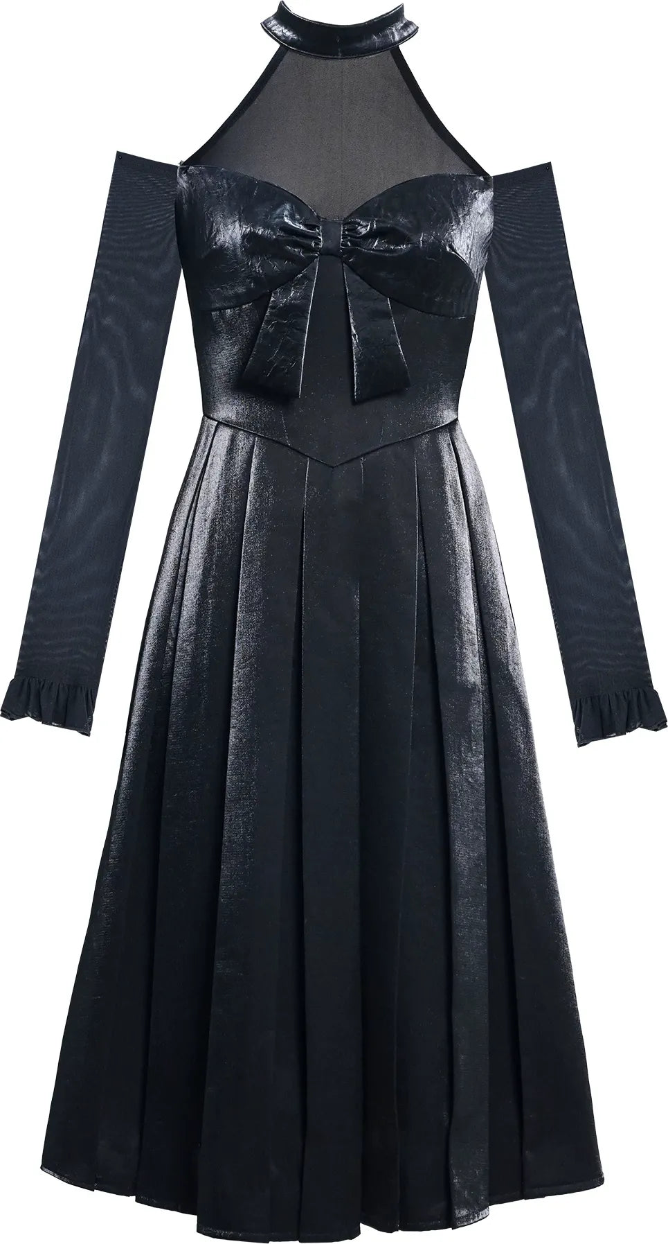 Glossy Halter Pleated Midi Dress