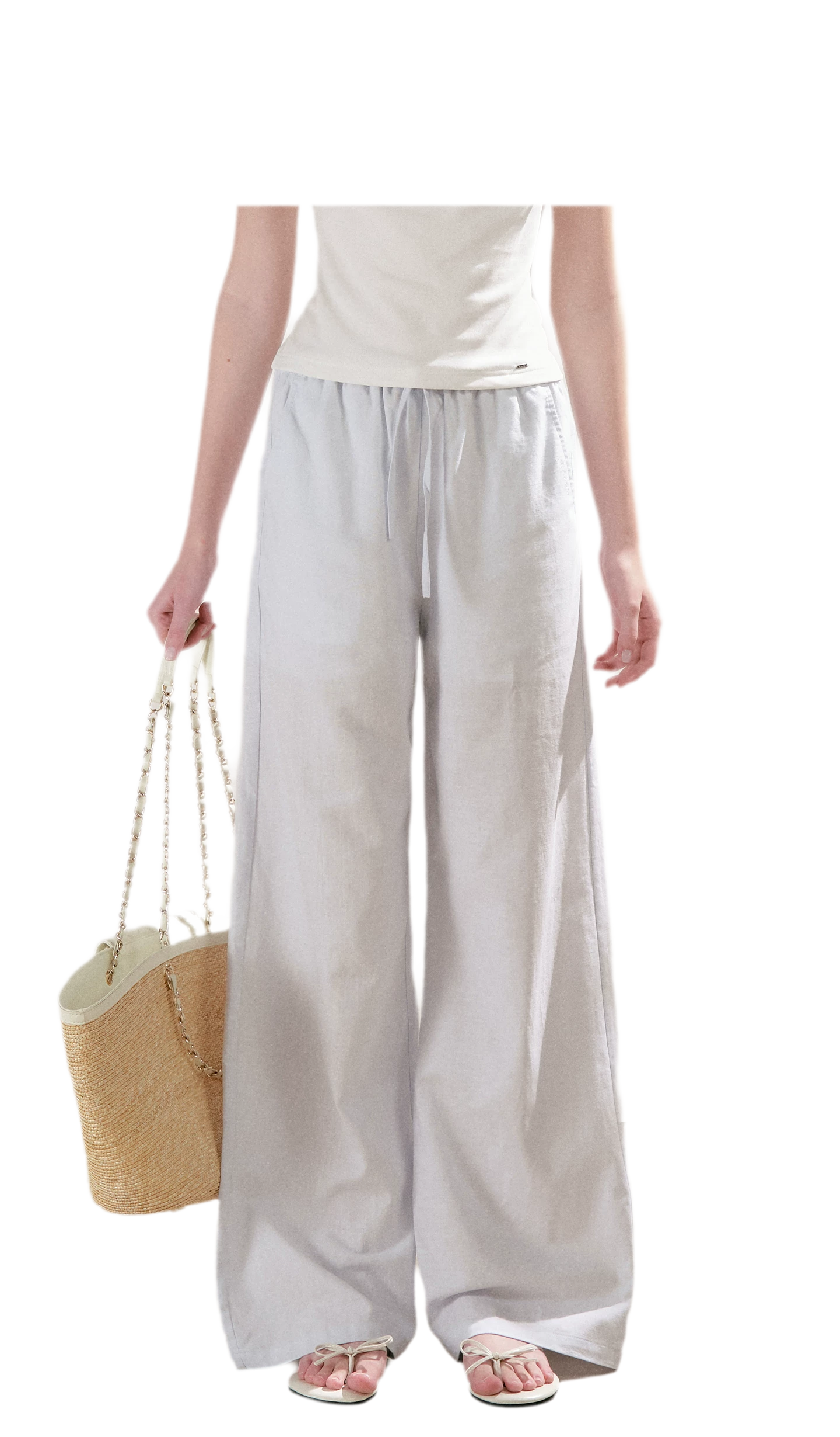 Linen Cotton Wide-Leg Trousers