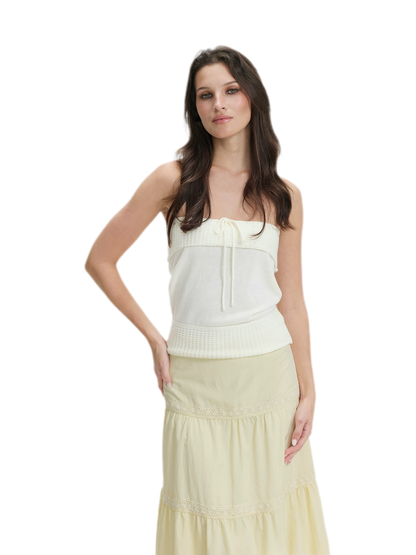 Waffle Drawstring Knit Bandeau Top