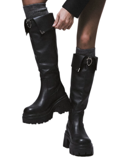 Smooth Wrap Strap Knee Boots