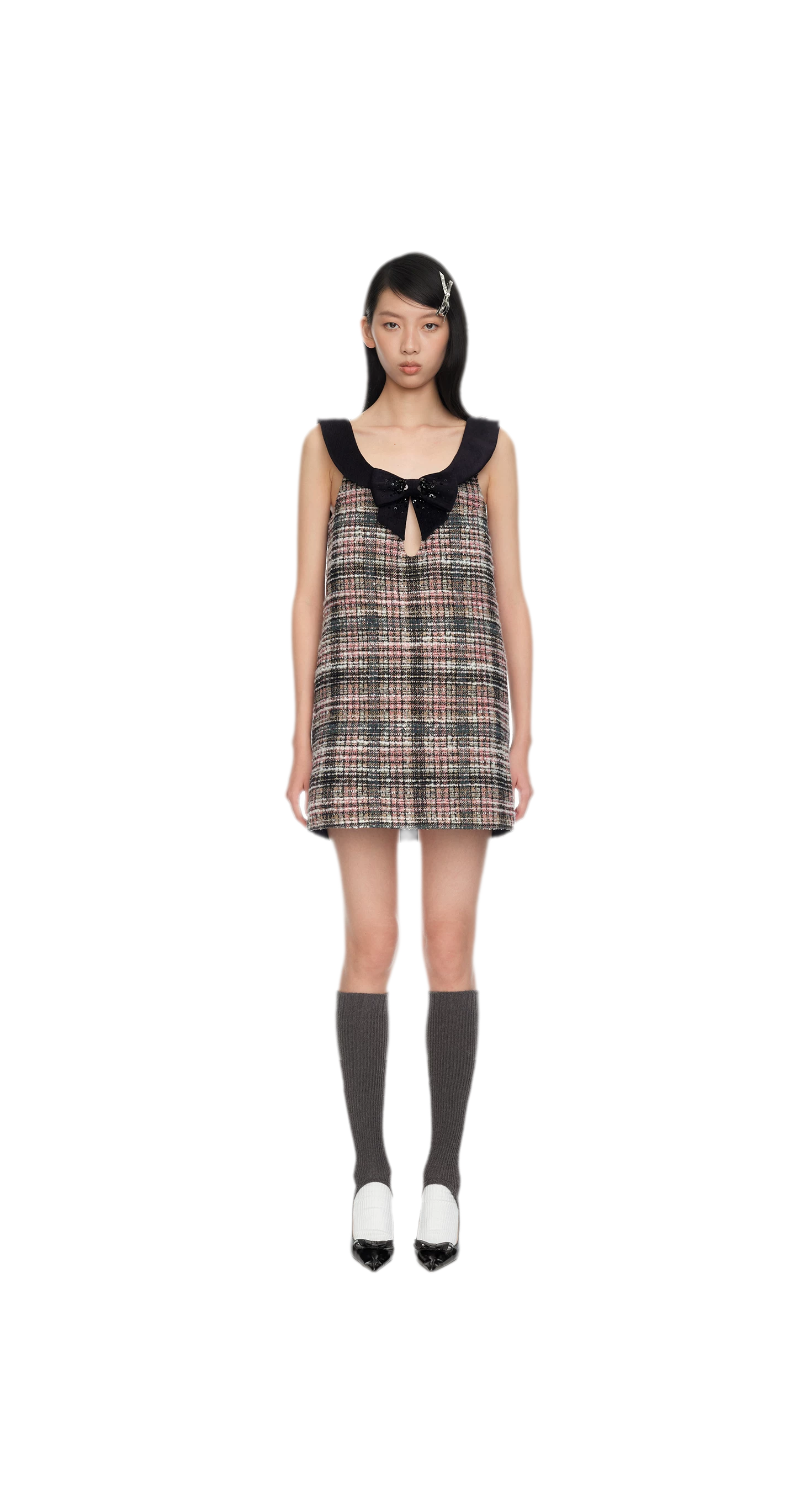 Plaid Tweed Bowknot A-Line Dress