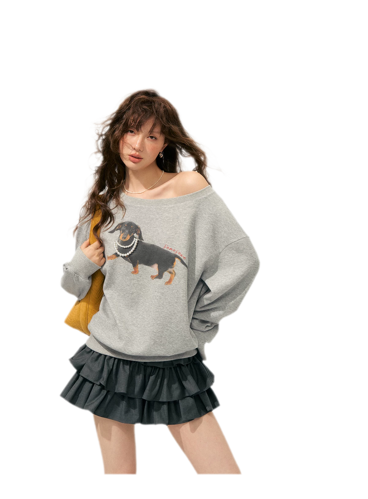 Sweatshirt mit Dackel-Perlenmotiv
