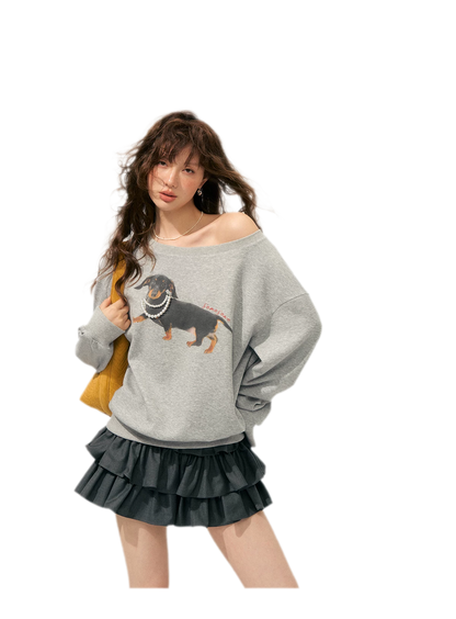 Sweatshirt mit Dackel-Perlenmotiv