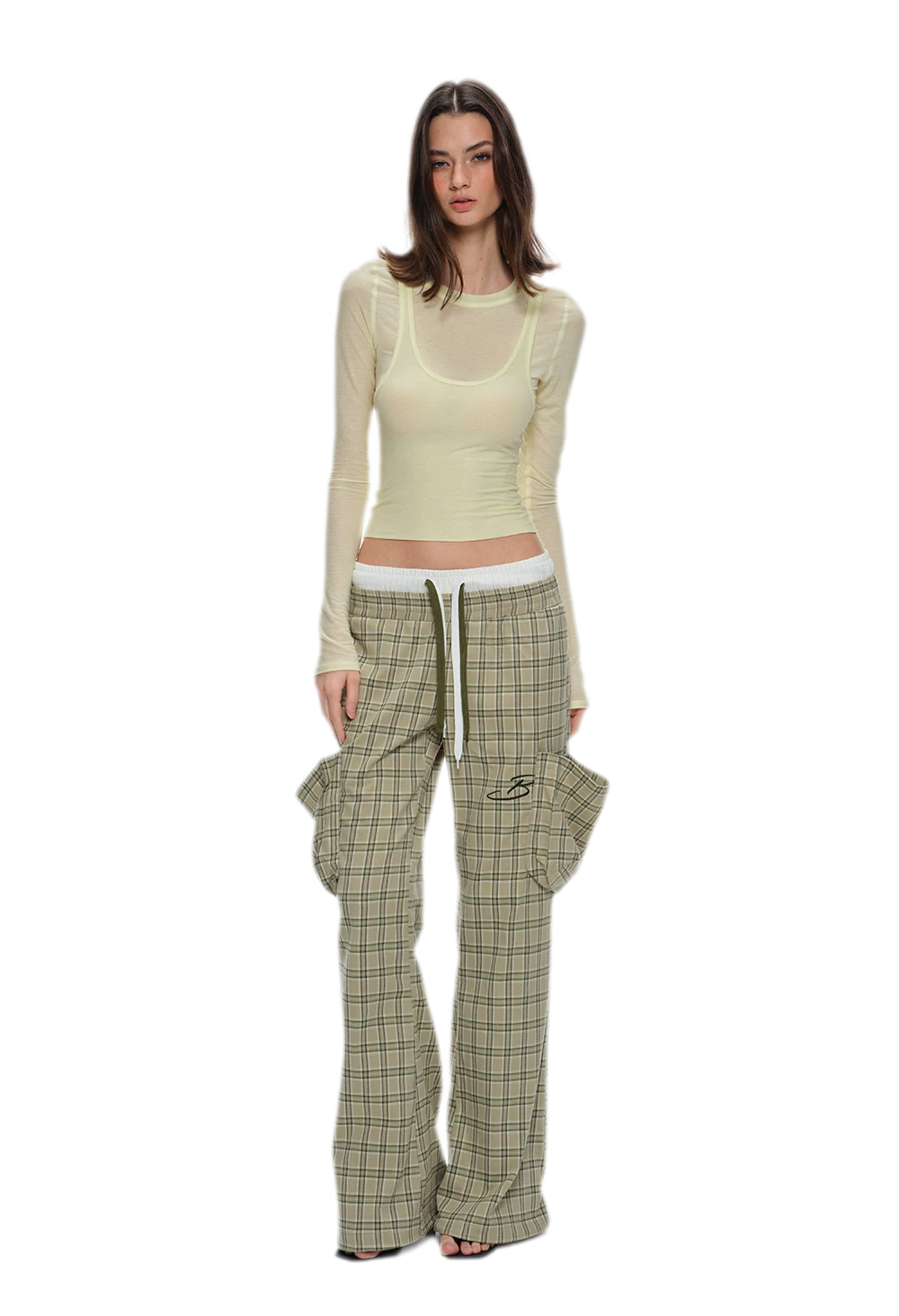 Plaid Drawstring Cargo Pants