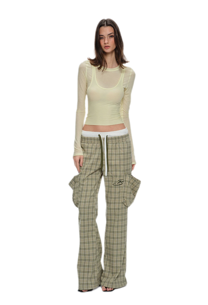 Plaid Drawstring Cargo Pants