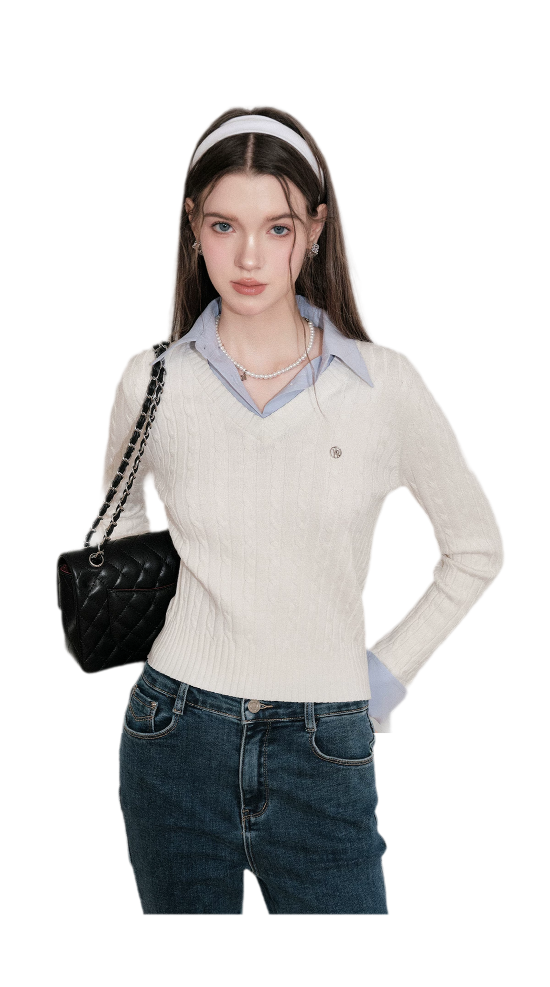 Cable-Knit Faux Two-Piece Sweater