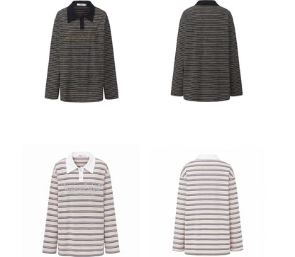 Contrast Stripe Loose Polo Shirt