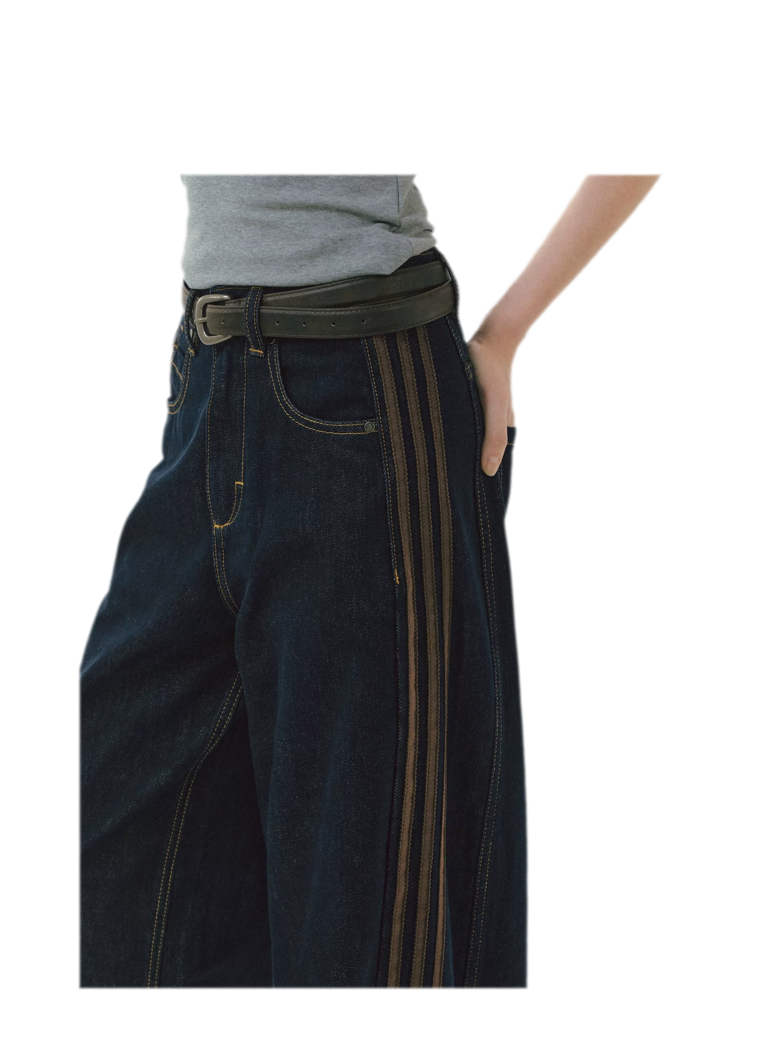 Contrast Panel Wide-Leg Jeans