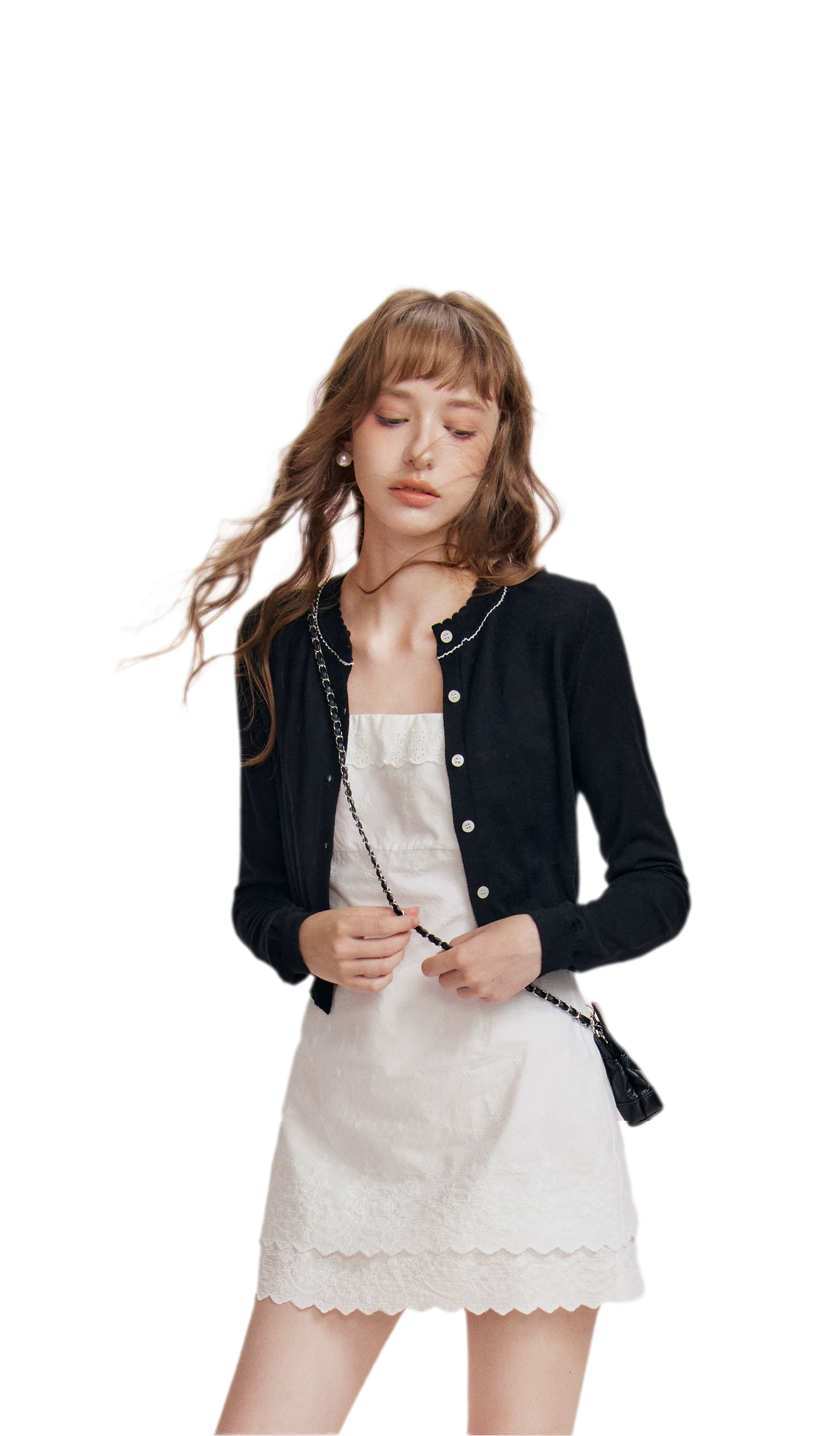 Cashmere Wave Trim Cardigan