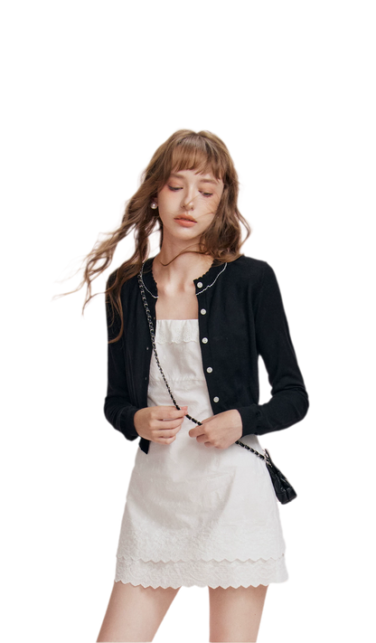 Cashmere Wave Trim Cardigan