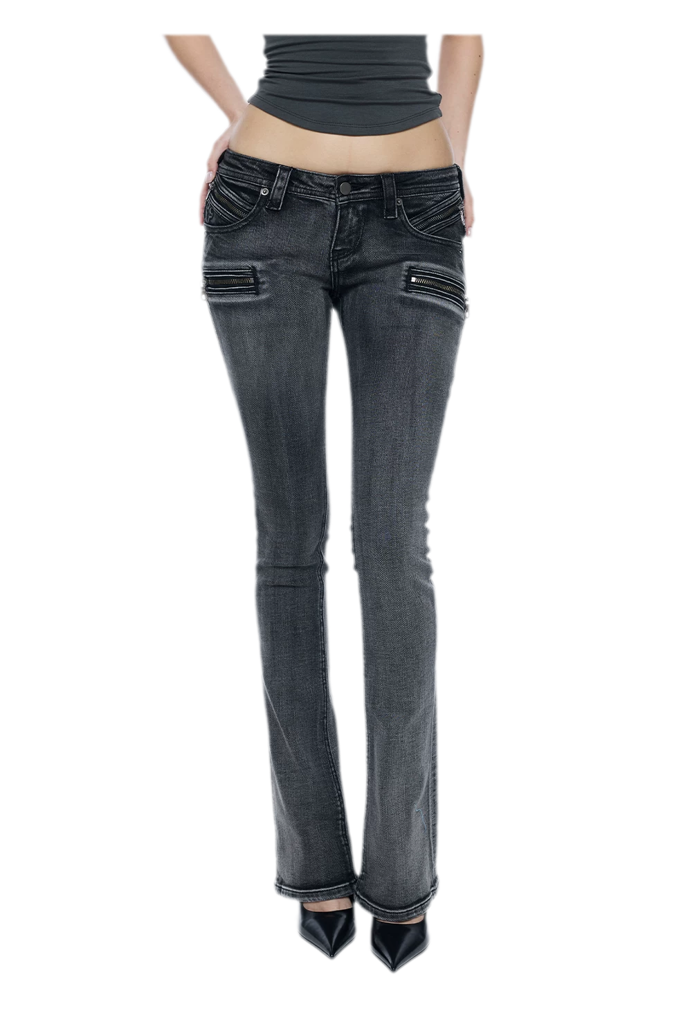 Washed Low-Rise Jeans