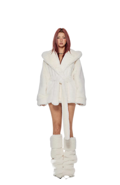 Plush Hooded Faux-Fur Coat