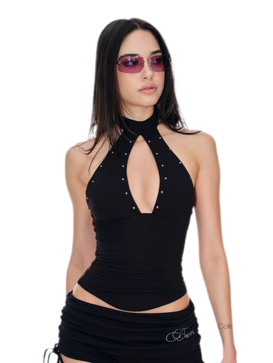 Stud Keyhole Halter Vest