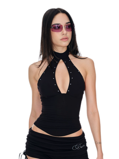 Stud Keyhole Halter Vest