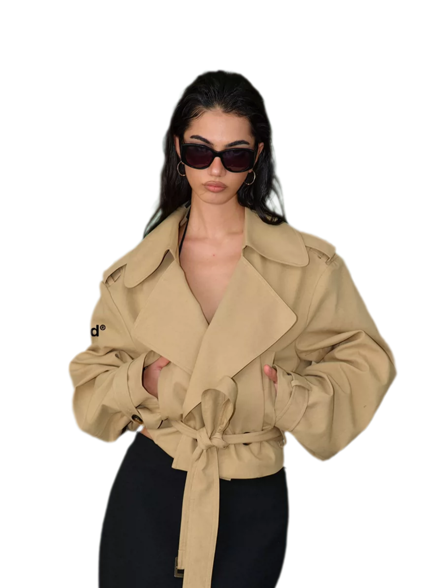 Cropped Belted Trench Jacket