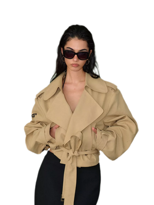 Cropped Belted Trench Jacket