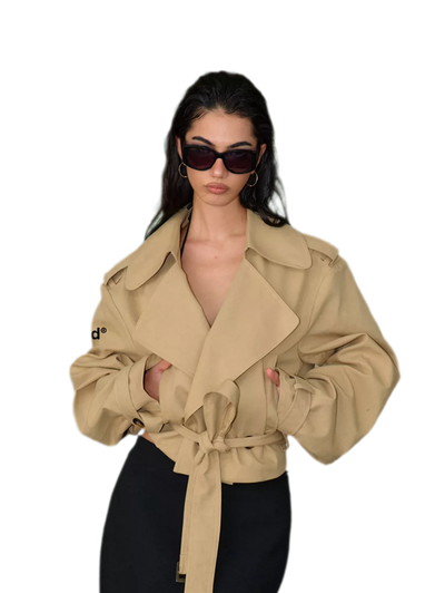 Cropped Belted Trench Jacket