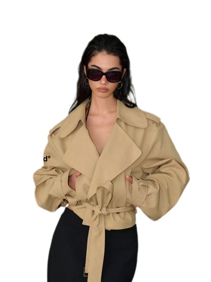 Cropped Belted Trench Jacket