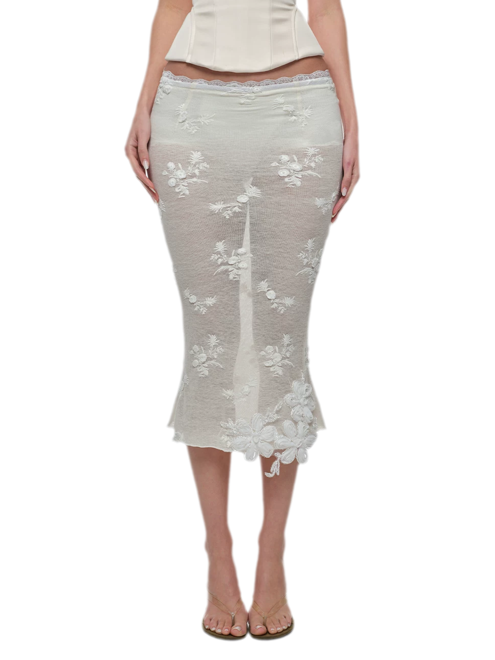 Embroidered Lace Midi Skirt