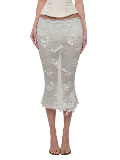 Embroidered Lace Midi Skirt