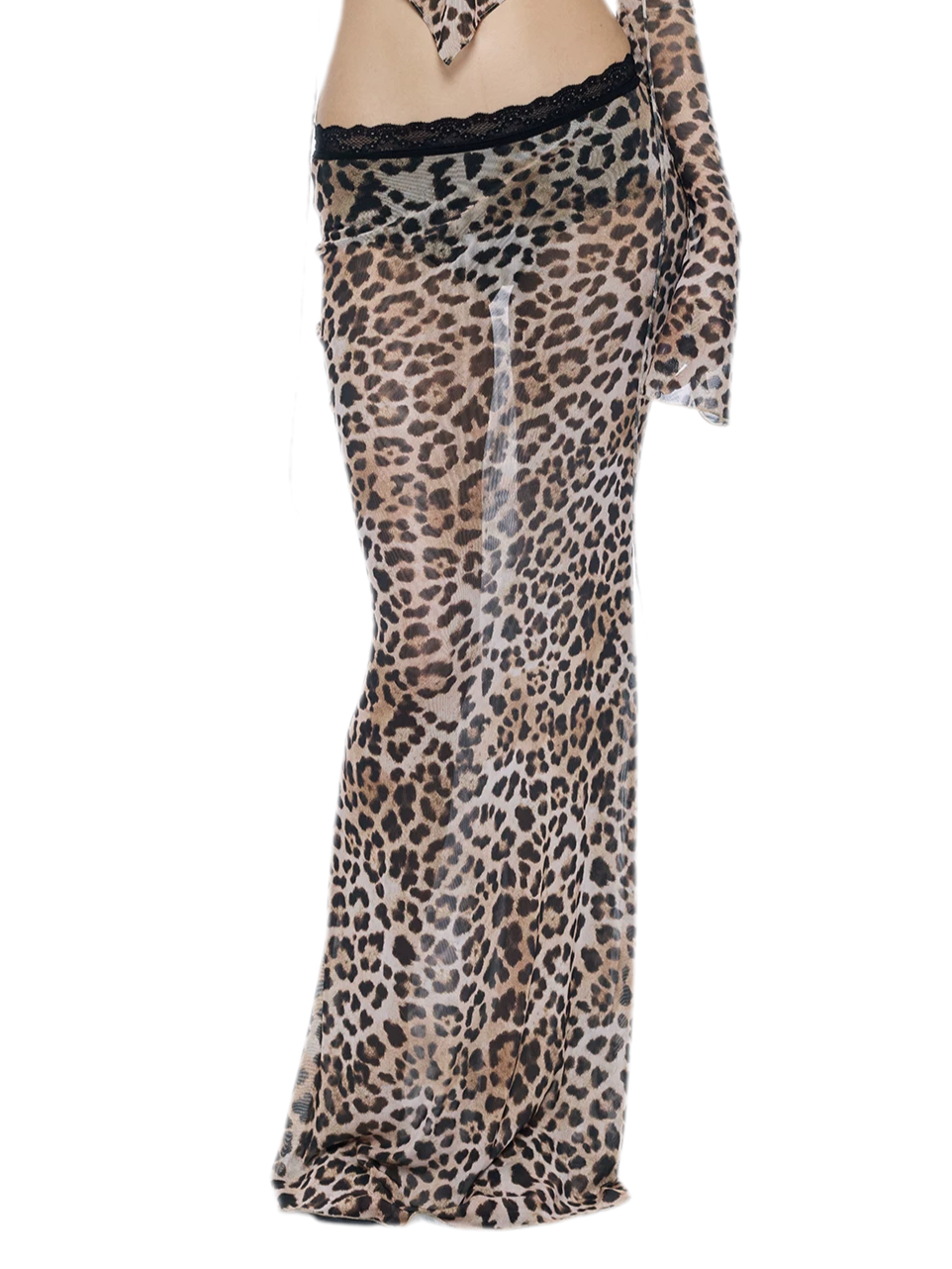 Leopard Mesh Midi Skirt