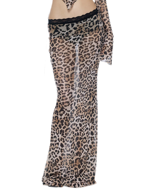 Leopard Mesh Midi Skirt