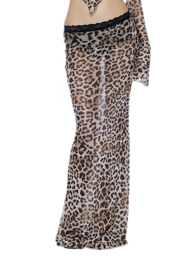 Leopard Mesh Midi Skirt