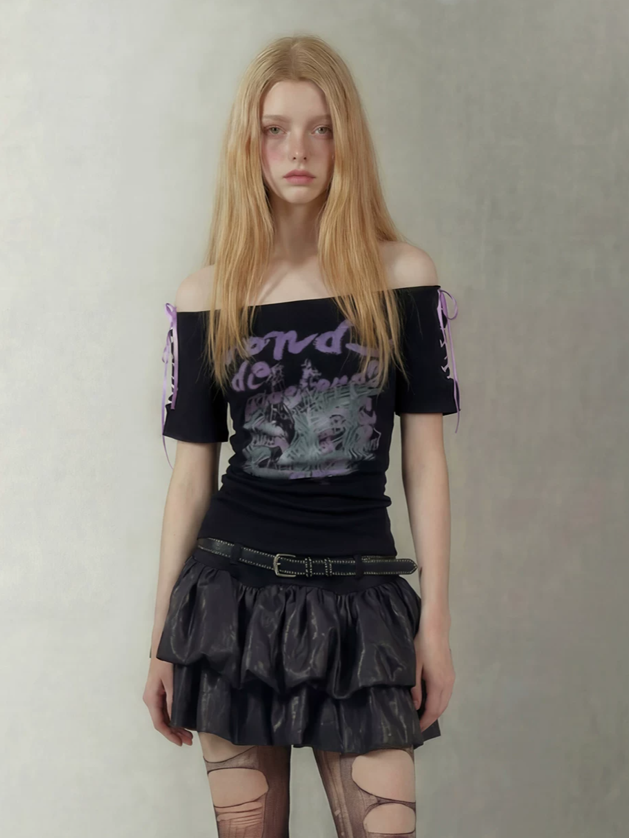 Graphic Tie Shoulder T-Shirt