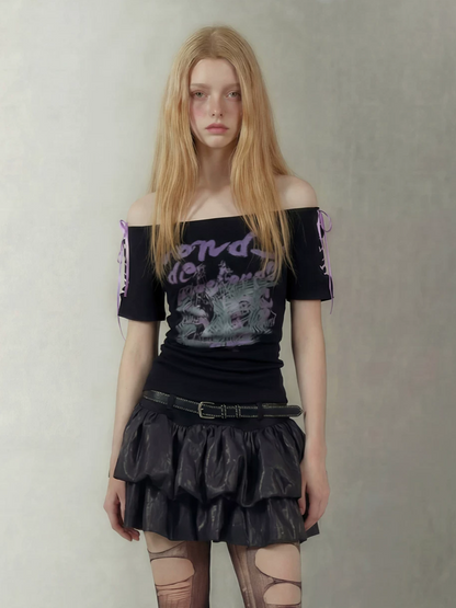 Graphic Tie Shoulder T-Shirt