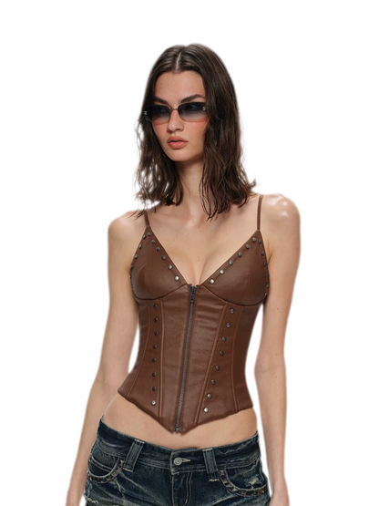 Coated Studded Corset Bustier