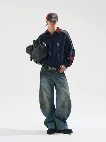 Contrast Polo Panel Sweatshirt