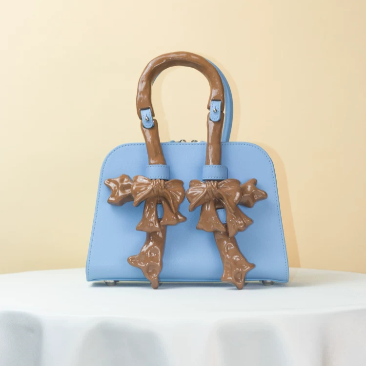 Glossy Bow Structured Handbag
