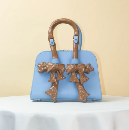 Glossy Bow Structured Handbag
