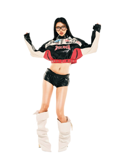 Appliqué Cropped Motorcycle Jacket