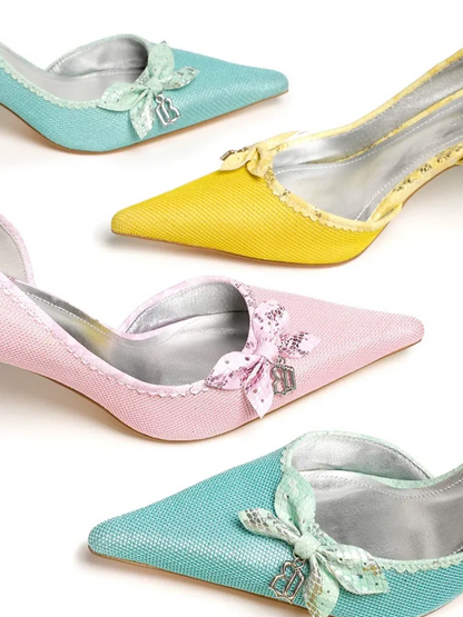 Glossy Bow Pointed-Toe Pumps