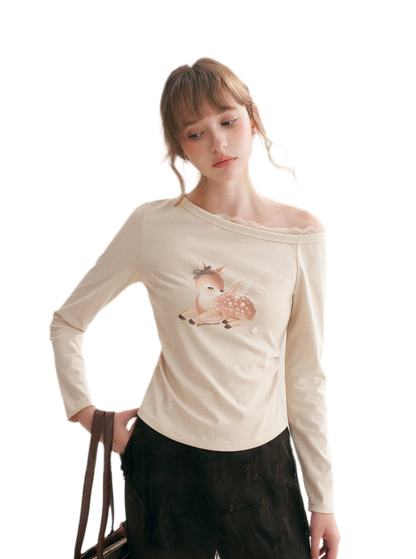 Hand-Drawn Lace-Trim T-Shirt