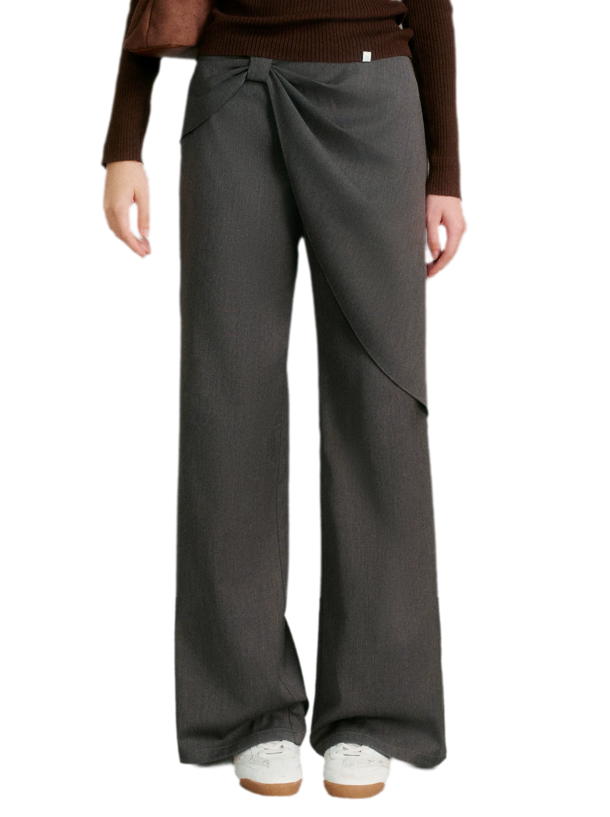 Misty Gray Bow Wide-Leg Pants
