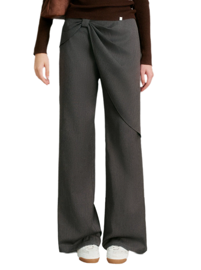 Misty Gray Bow Wide-Leg Pants