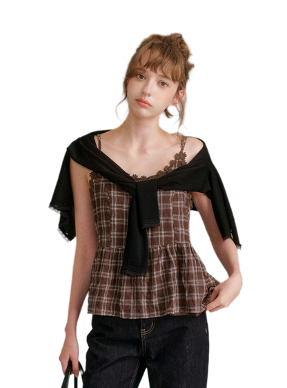 Textured Plaid Lace Top